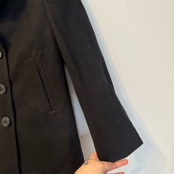Men's Black Wool Pea Coat Size 12R Double-Breasted US Navy Style - Picture 3 of 5